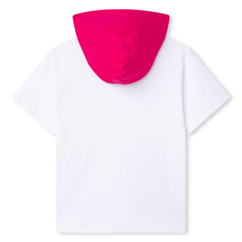 Blank white t-shirt with pink short sleeves on transparent