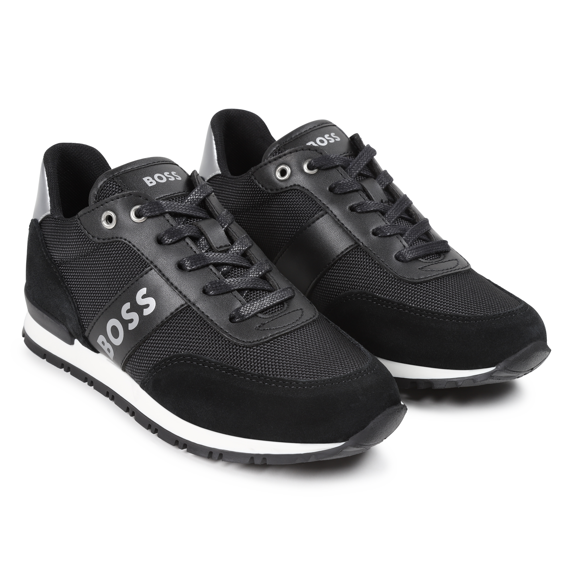 BOSS Kidswear logo-print touch-strap leather sneakers - White